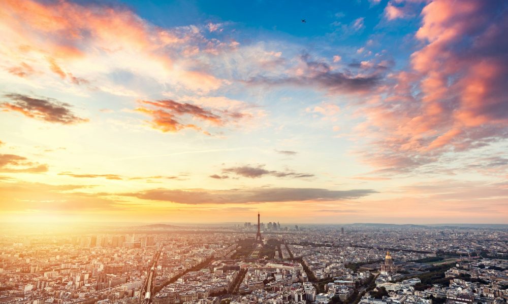 Paris, France at sunset.